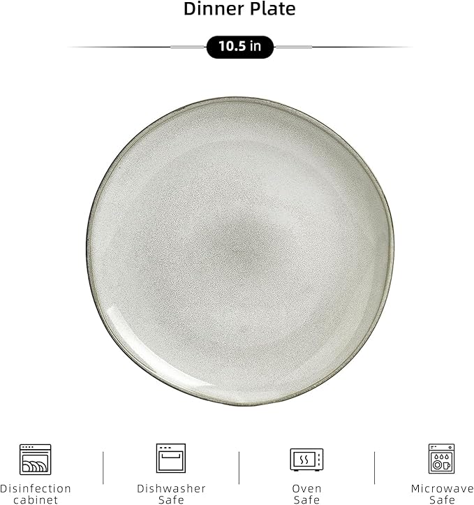 Organic Shape Highland Ceramic Dinner Plates, 6pcs 10.5 Inch Handmade Reactive Glaze Dinnerware Sets with Wavy Edge, for Kitchen, Microwave & Dishwasher Safe, Scratch Resistant-grey