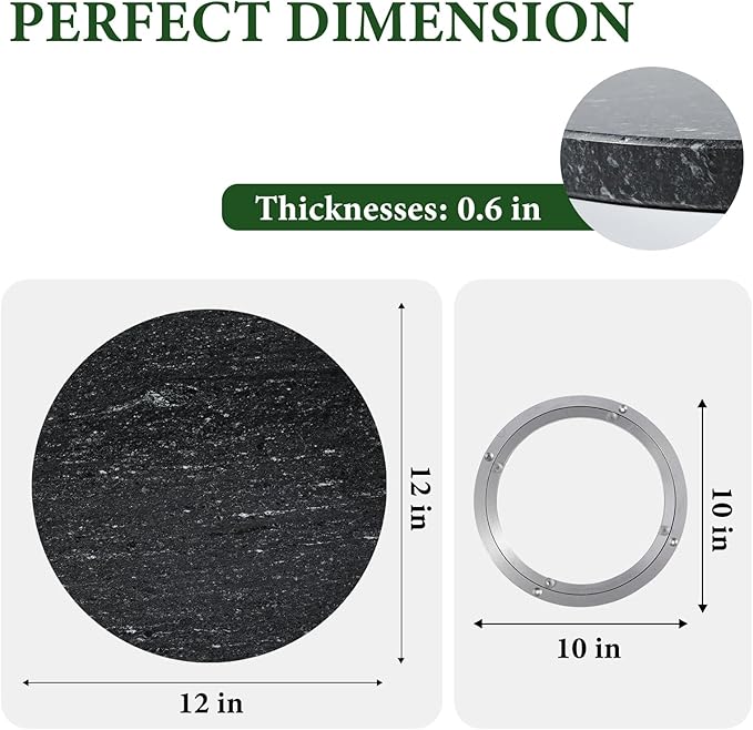 Koville 12'' Black Marble Lazy Susan Marble Turntable for Kitchen Dinning, Granite Lazy Susans Organizer for Cabinet, Serving Rotation Spinning Tabletop Organizer Swiveling, Spice Rack Storage