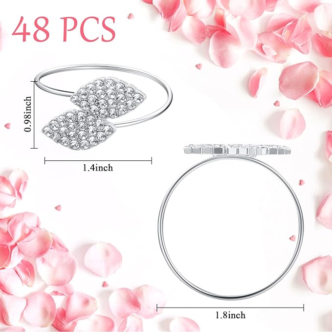 Hotop 300 Pcs Silver Holiday Napkin Rings Set Silver Bling Winter Napkin Rings Bulk Metal Leaves Holders Rhinestone Buckle for Wedding Christmas Dinner Gather Party Prom Table Decoration