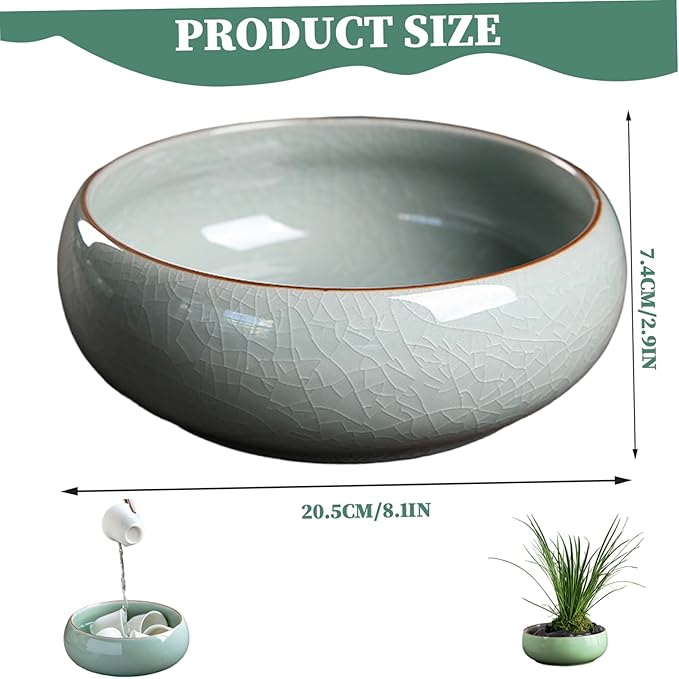 Decorative Bowls 6 inch Ceramic Lotus Bowl Planter with Flat Base Glazed Shallow Planter for Home Office Tabletop Decor