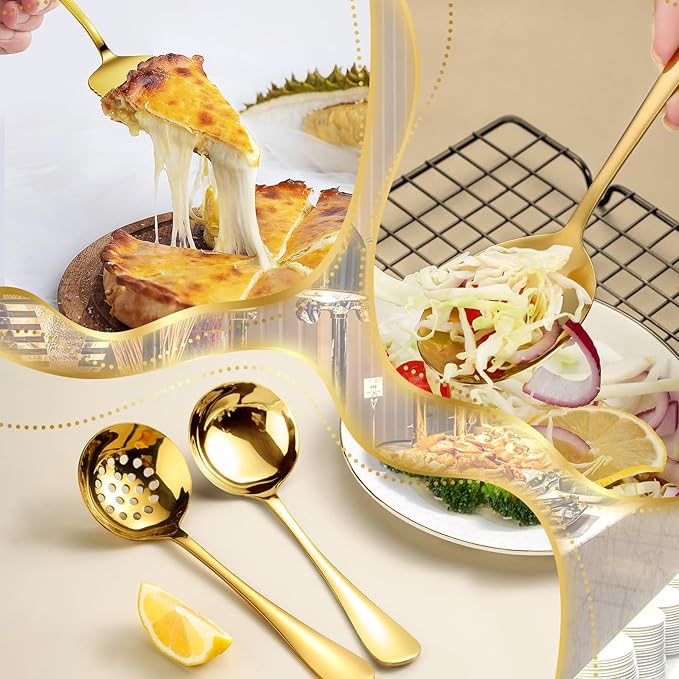 30pcs Stainless Steel Serving Utensils Set for Parties &Buffets, Catering, Banquets, Weddings and Events (GOLD)
