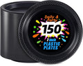 WELLIFE 7 Inch Black Dessert Plates 150 Count, Disposable Plastic Dessert Plates for Party Cake Appetizers Salad Picnic BBQ Easter