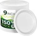 150pcs 100% Compostable 9in Paper Plates, Heavy Duty Disposable Eco Friendly Dinner Plates, Biodegradable Made of Sugarcane Fiber