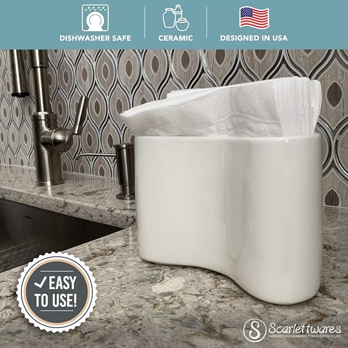Ceramic Napkin Holder For Table Kitchen Paper Linen Cloth Napkins Upright Stand Up Sturdy Stylish Modern Compact White Modern Farmhouse