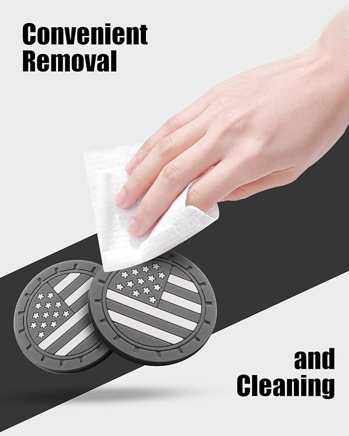 4 Pack Car Cup Coasters, Universal American Flag Non-Slip Silicone Cup Holder Inserts, Car Interior Accessories, Grey