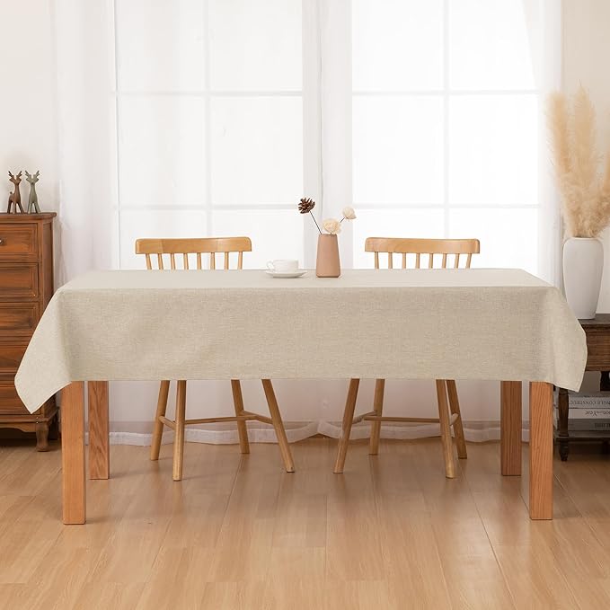 Hiasan Faux Linen Rectangle Tablecloth - Spill Wrinkle and Stain Resistant Washable Table Cloth for Kitchen Dining Room Holiday Dinner, Beige, 70 x 90 Inch