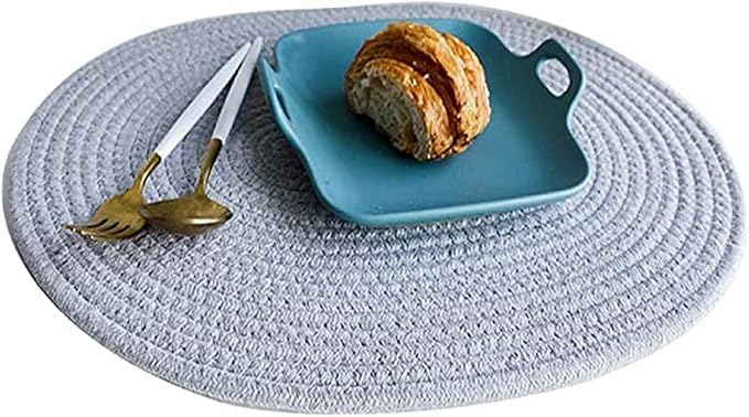 Braided Placemats Set of4 Cotton Fabric Oval Table Mats Non Slip Washable 16 * 12 inch Oval Place Mats, 4 Pack Grey Woven Placemats