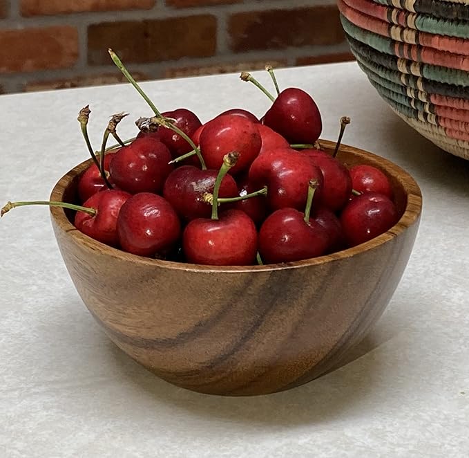 Wooden Bowl Set of 4, Small Acacia Wood Bowls, 5” Diameter, 2.5” Tall, 8 oz Capacity, Handcrafted Bowls for Salad, Snacks, Fruit & Kitchen Gifting