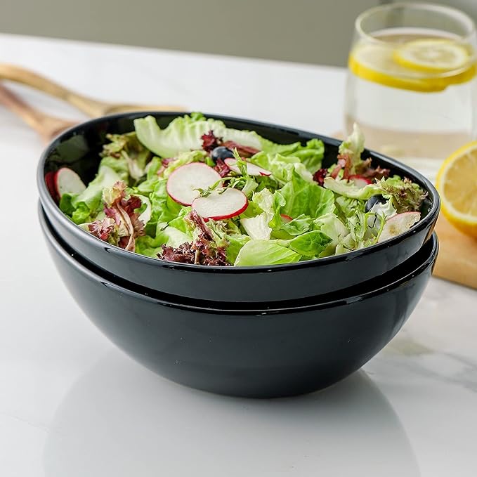 Hasense Serving Bowls, Porcelain Soup Bowls Set of 4, 36 OZ Black Serving Dishes for Entertaining, Perfect for Salad Side Dishes Pasta Popcorn, Dishwasher Microwave Safe