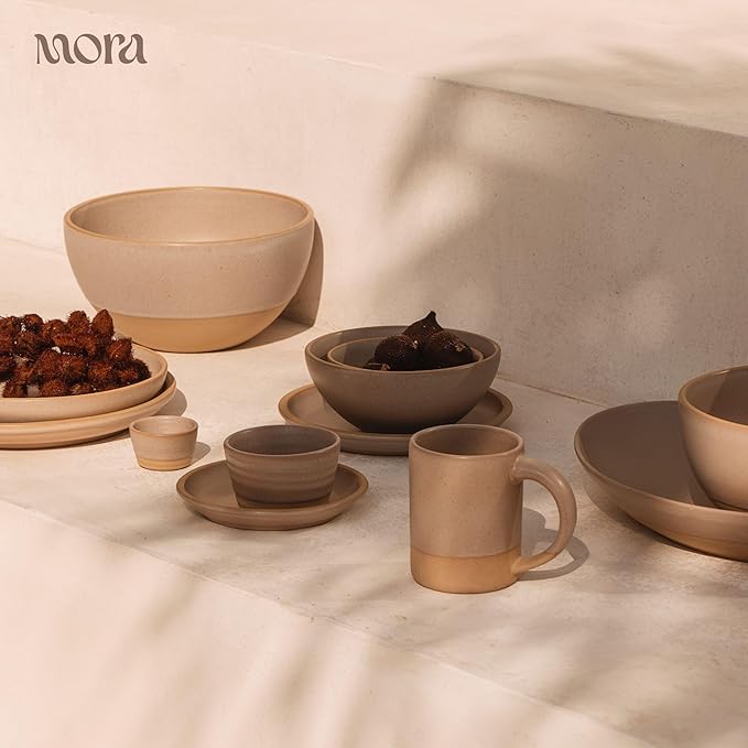 MORA Small Plates Set of 4, 6.5 inch Ceramic Pottery Dessert Plates - Microwave, Oven and Dishwasher Safe - Mushroom