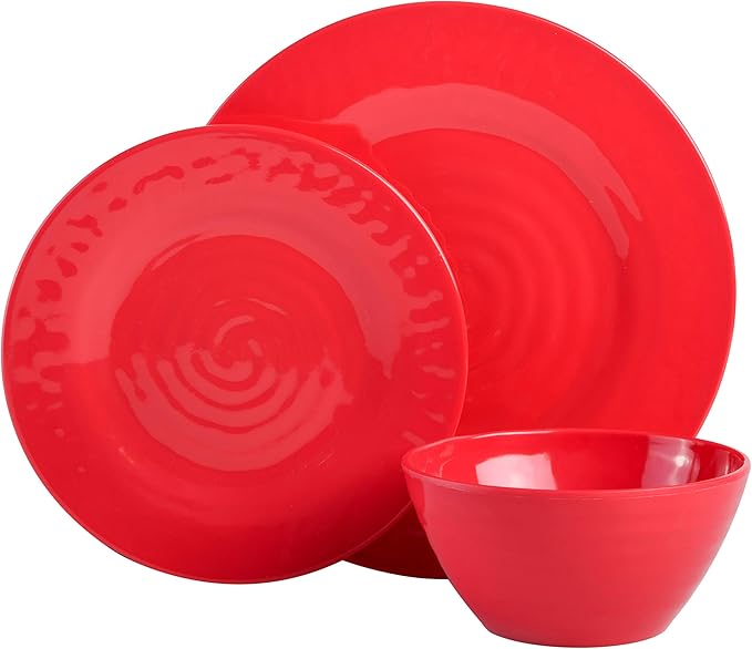 Gibson Home Brist Melamine Plastic Dinnerware Set, Service for Four (12pcs), Assorted II
