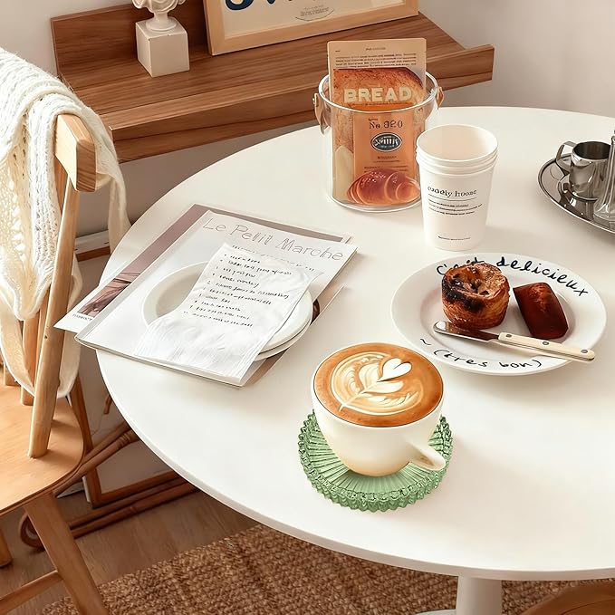 Glass Coasters Set of 4 for Drinks, Round Modern Set with Raised Edge Lip, Decorative & Aesthetic for Dining Table, Living Room, Office Desk