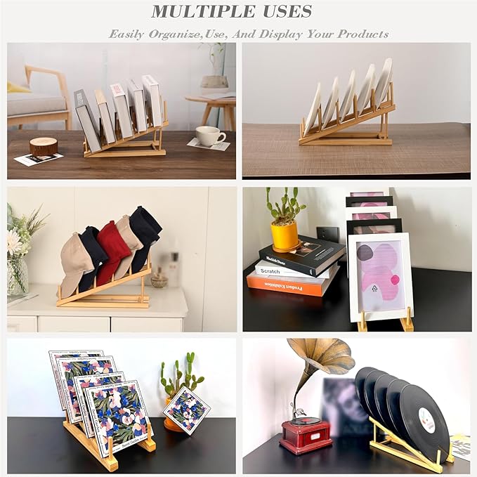 5 Pack Plate Stands For Display,Wooden Multi Plate Holder Cabinet Organizer, 5-Tier Craft Show Vendor Counter Display Rack For Tabletop Book, Art prints, and Platter