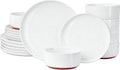 GZG Modern Art Series - 18 Pcs Speckled Stoneware Plates and Bowls Sets, Ceramic Dinnerware Set with Rustic Terracotta Underside, Microwave and Dishwasher Safe Handcrafted Dishes Set - Porcelain White