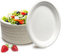 100 Pack Compostable Oval Paper Plates, 12.5 Inch Disposable Heavy Duty Bagasse Platters White Dinner Plates for Restaurant, Parties, Home, BBQ, Picnic, Christmas