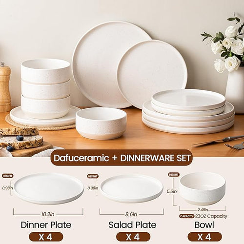 12 Pieces Plates and Bowls Sets,White Dish Set for 4,Premium Serving Dinnerware Sets, Chip and Scratch Resistant Dishware Sets Kitchen Dishes Dining Ware Set(Light Beige)
