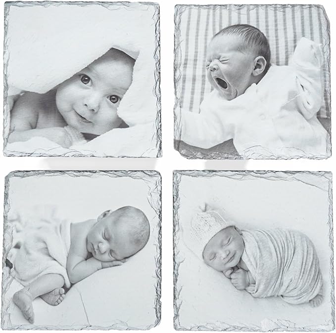 Blue Ridge Mountain Gifts - Custom Coasters Printed with Your Photos, Newborn Baby Photos, Thoughtful Keepsake for New Parents, New Mom and Dad Gift of Newborn Photoshoot, Personalized Slate Coasters