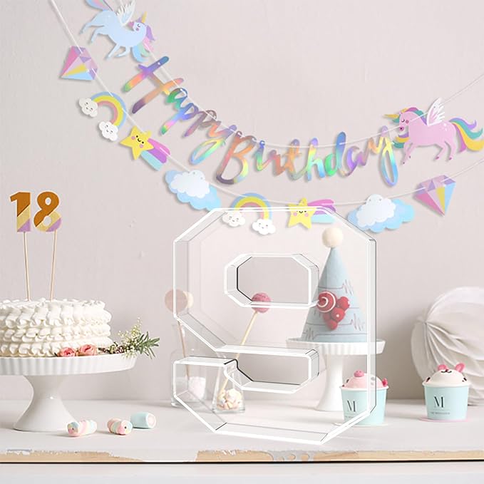 13.8" Acrylic Number Charcuterie Tray, Fillable Number Charcuterie Box for Food, Reusable Serving Cake Candy Dish Display Tray for Birthday Anniversary Party Decoration (Square Number 9)