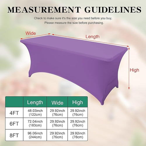 4FT Table Cloth for Rectangular Fitted Events Stretch Light Purple Table Covers Washable Spandex Tablecloth Protector for Party, Wedding, Cocktail, Banquet, Festival