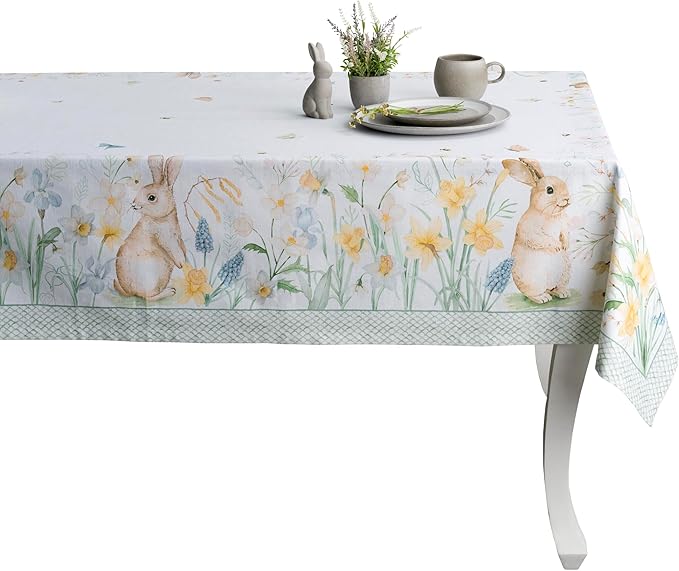 Maison d' Hermine Table Cloth Rectangle Table 100% Cotton 70 x 90 Inches Tablecloth Reusable Decorative for Dining Room Farmhouse Home Valentines Day Decorations Spring Summer - Easter Dew