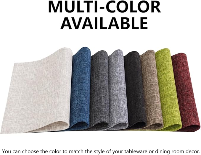 Placemats Set of 4, Bilayer Thickened Linen Place Mats Heat Resistant Machine Washable Wrinkle Free Carefully Selected Polyester Mats for Kitchen/Dining/Coffee Table (Navy Blue)