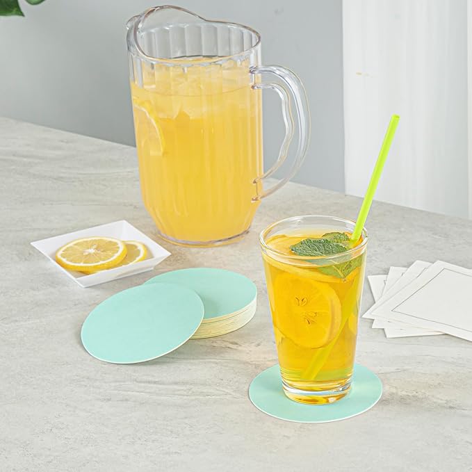 Restaurantware Paper Coasters 100 Pack of 4 Inch Disposable Beverage Coasters Absorbent for Hot and Cold Drinks Turquoise Coffee Cup Essentials for Table Decor, Kitchen, Home or Living Room