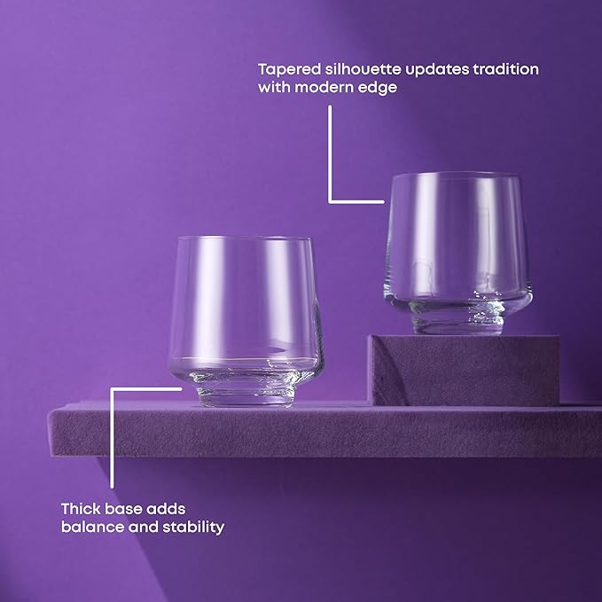 JoyJolt Sidney Double Old Fashioned Glasses Set of 4 | 11.5 oz Rocks Whiskey Glasses for Bourbon Scotch Cocktail Cognac Vodka | Home Bar Lowball Glass Tumblers | Premium Crystal Barware Made in Europe