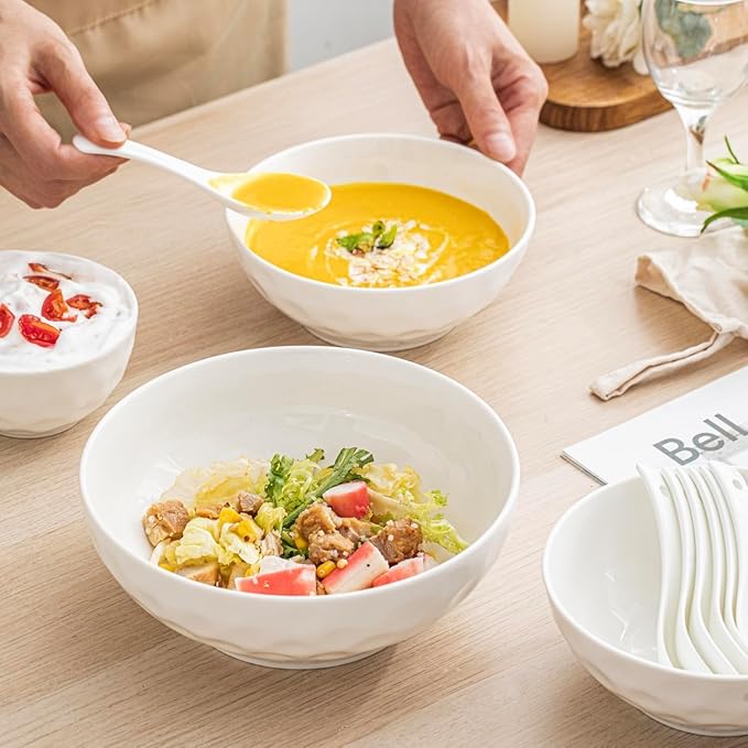 HOMBENE Porcelain Soup Bowls, 4.5 Inch Ice Cream Bowl, Kitchen Bowl Set, Fruit Bowls, Microwave and Dishwasher Safe, Set of 6