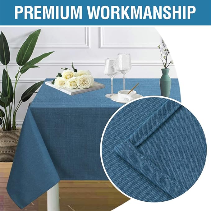 H.VERSAILTEX Linen Textured Table Cloths 54 x 54 Inch Premium Solid Tablecloth Spill-Proof Waterproof Table Cover for Dining Buffet Feature Extra Soft and Thick Fabric Wrinkle Free, Ink Blue