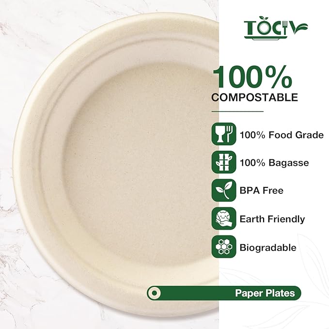 Paper Plates Compostable 300-Count 7 Inch Disposable Heavy Duty Party Small Plates Bulk for Appetizer Dessert Cake Biodegradable Birthday Holiday Kids Party Supplies