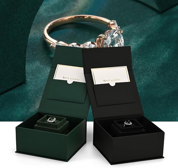Oirlv Ring Gift Box with Lid Green Magnetic Boxes for Wedding Proposal Gift Birthday Present with Card(Green)