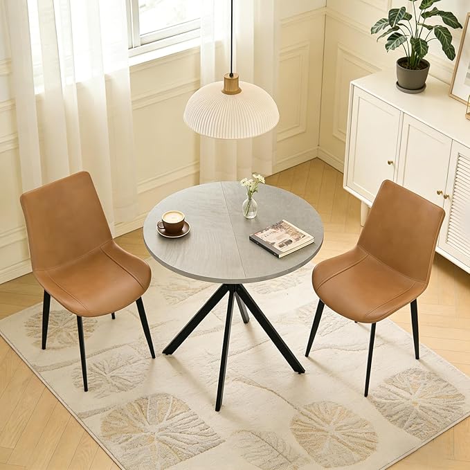 31.5" Round Dining Table and Chairs Set for 2, Small Dining Table Chairs Set Space-Saving, Small Dinette Sets for 2 for Kitchen Dining Room Apartment(Gray Table +Brown Chairs)