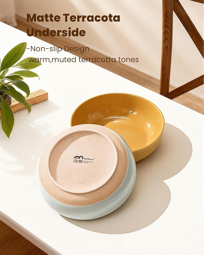 Pasta Bowls Set of 4, 34oz Speckled Ceramic Bowls Set for Serving Salad, Pasta, Soup, Dinner, 8" Wide and Deep Bowls, Dishwasher & Microwave Safe, Matte Terracotta Base (Mixed Color)