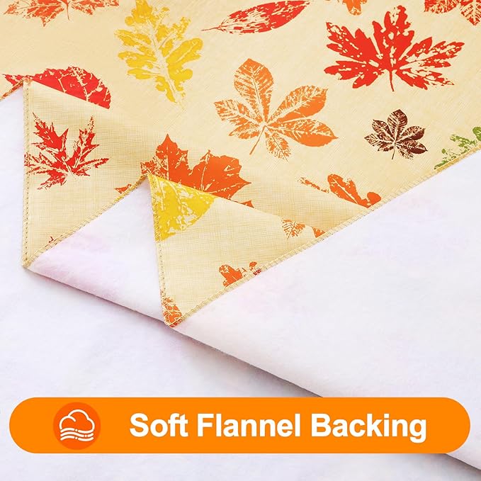 Smiry Fall Rectangle Table Cloth, Waterproof Vinyl Tablecloth with Flannel Backing, Wipeable Autumn Leaves Plastic Tablecloths for Harvest and Thanksgiving Parties, (60"x140", Rust & Yellow)
