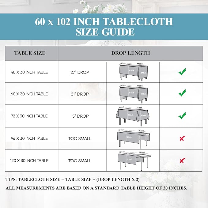 VidaFete Tablecloth 60 * 102inch 2pack Rectangle Table Cloth Polyester, Stain Wrinkle Resistant Dining Table Cover for Kitchen Dinning Party Wedding Rectangular Tabletop Buffet Decoration(White)
