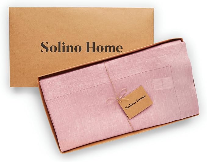Solino Home Linen Tablecloth 60 x 132 Inch - 100% Pure Linen Bubblegum Pink Table Cloth for Rectangle Tables - Athena, Machine Washable Tablecloth for Valentines, Spring, Easter
