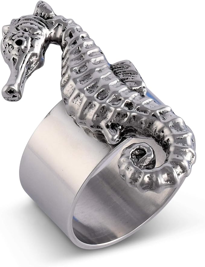 Arthur Court Designer Quality Metal Sea Horse Napkin Rings, Set of 4 - Perfect for Beach House, Coastal Chic, Nautical Decor