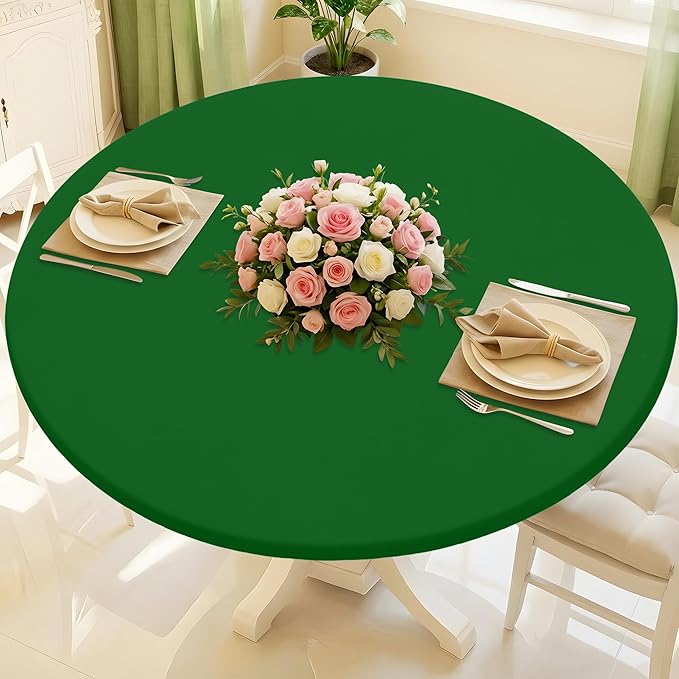 Round Spandex Tablecloth, Elastic Fitted Waterproof Tablecloths for 18"-24" Tables, Stretch Washable Picnic Table Cover for Camping, Dining, Indoor and Outdoor, Emerald Green