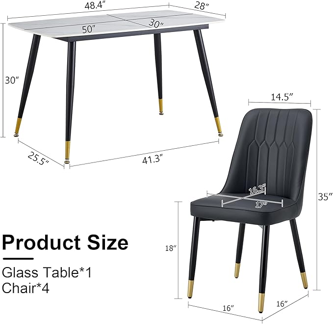 Black Dining Table Set for 4, Dining Room Table Set for 4, Sintered Stone Kitchen Table Top and Modern Chairs Set of 4 for Kitchen Dining Room, Small Space