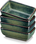 vancasso Stern 6 Oz Dipping Bowls, 4.5 Inches Ceramic Soy Sauce Dish, Rectangular Side Dishes, Small Appetizer Plates Set of 4, Green