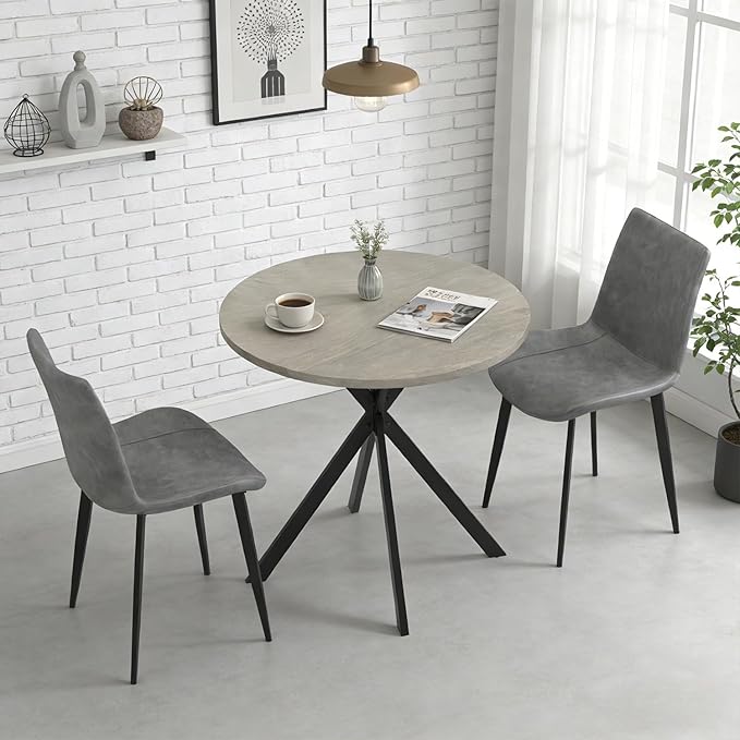 31.5" Round Dining Table and Chairs Set for 2, Small Dining Table Chairs Set Space-Saving, Small Dinette Sets for 2 for Kitchen Dining Room Apartment(Gray Table +Gray Chairs)