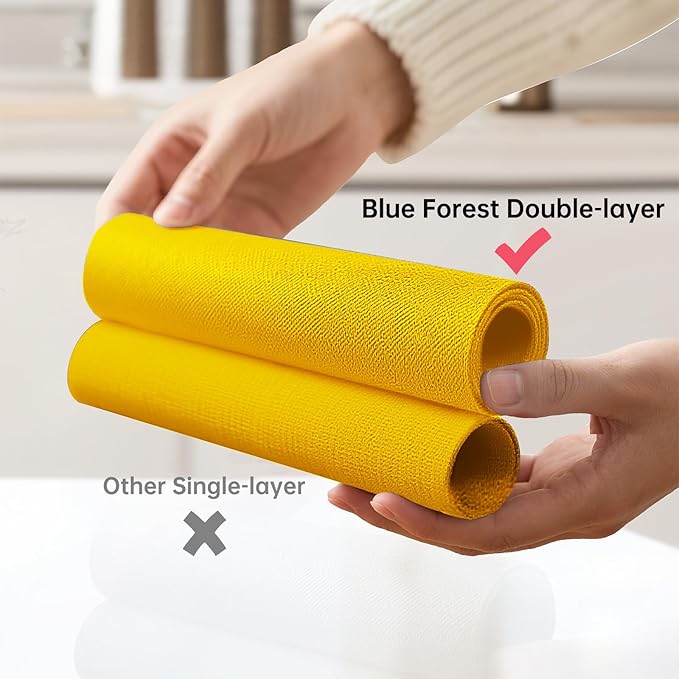 Blue Forest Placemats Set of 4, Dual-Layered Thickened Faux Linen Table Mats Heat Resistant Machine Washable Wrinkle Free Place Mats for Kitchen Dining Outdoor/Indoor (Bright Yellow)
