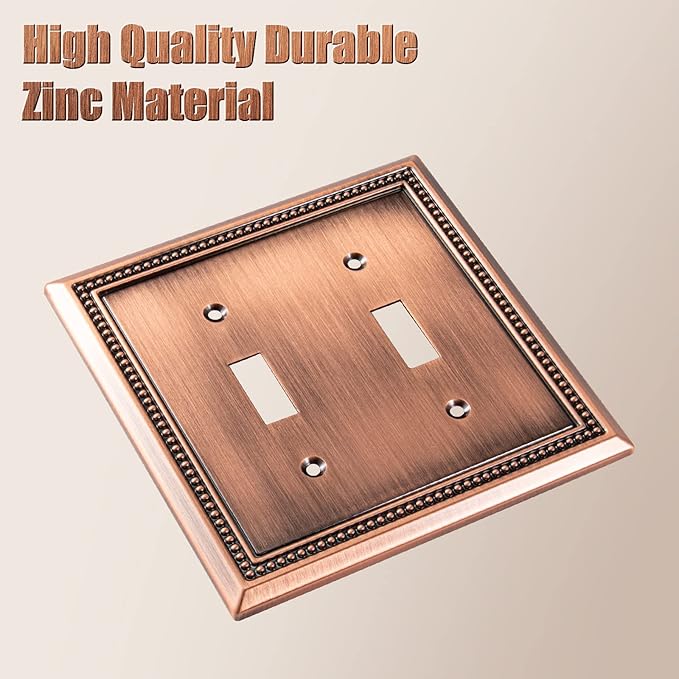 Henne Bery Sunken Pearls Heavy Duty Decorative Wall Plate Switch Plate Outlet Cover (Double Toggle, Antique Copper)