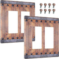 Outlet Covers Rustic Farmhouse Barn Door Vintage Wood 2 Gang Light Switch Cover Double Rocker Wall Plate Decorative GFCI Receptacle Electrical Switchplate for Bathroom Cabin Decor（2 Pack）