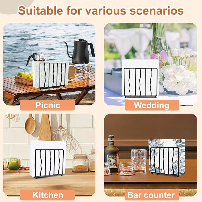 Modern Standing Napkin Holder for table, Black Metal, Tabletop Paper Napkin Dispenser for Coffee Filter Holder Kitchen, Dining Room, Outdoor.