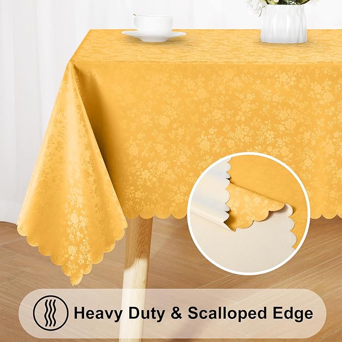 Smiry Round Table Cloth, Waterproof Heavy Duty Vinyl Tablecloths, Wipeable Washable Table Cover for Kitchen and Dining Room (Mustard Yellow, 60" Round)