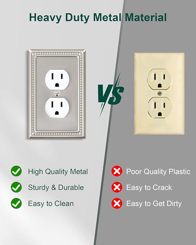 2-Pack Single Toggle Light Switch Cover Plate, Pearls Decorative Switch Plate Covers, Brushed Nickel 1 Gang Metal Wall Plate