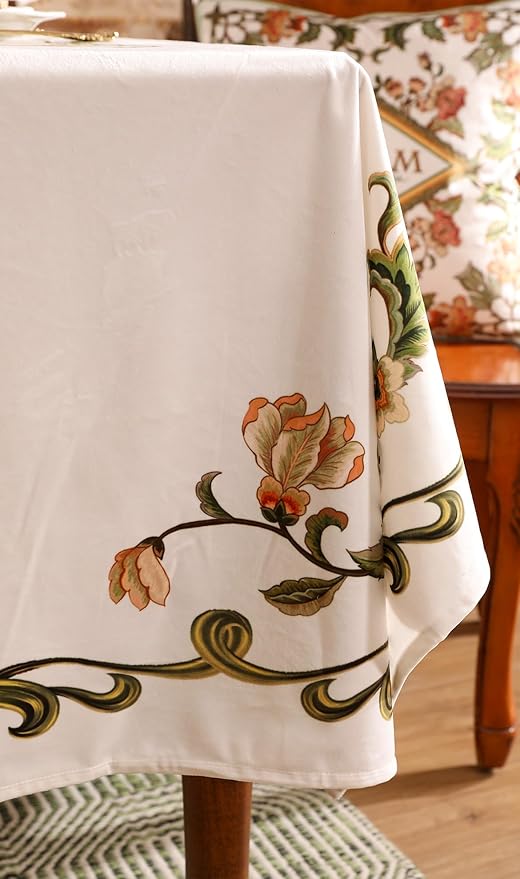 patdrea Designer Vintage Linen Rectangle Tablecloth,French Floral Tablecloths,Wrinkle Free Table Cloth,Decorative Table Cover Cloth for Kitchen,Dining,Tea Party,Home,Christmas,63"*110"