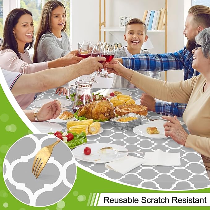 Smiry Square Table Cloth, Waterproof Vinyl Tablecloth with Flannel Backing for Square Tables, Wipeable Spillproof Plastic Tablecloths for Dining, Camping, Indoor and Outdoor (54"x54", Light Grey)
