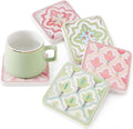 Coasters Set of 4, Square Drink Coasters Absorbent Heat Resistant Diatomite Coaster Cup Mats Vintage Home Decor for Coffee Table Desktop Protection (C, 3.9" x 3.9", 4pcs)